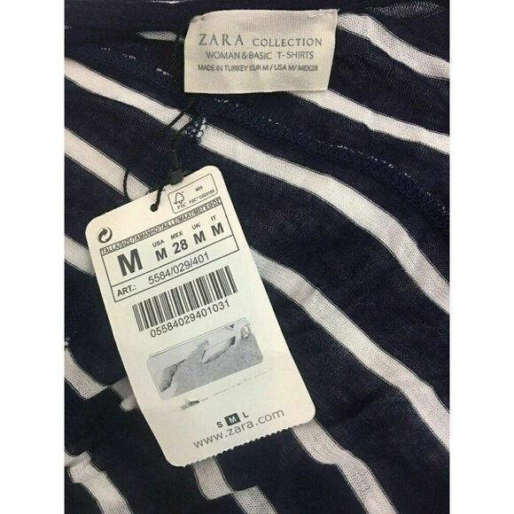 Zara New Navy Blue White Striped Long Sleeve Shrug Cardigan Top Medium - Picture 5 of 6